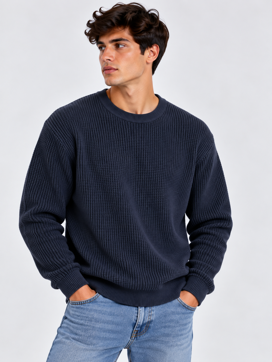 Jersey de Punto Texturizado Cuello Redondo