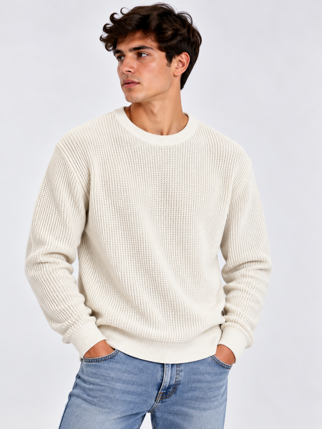 Jersey de Punto Texturizado Cuello Redondo