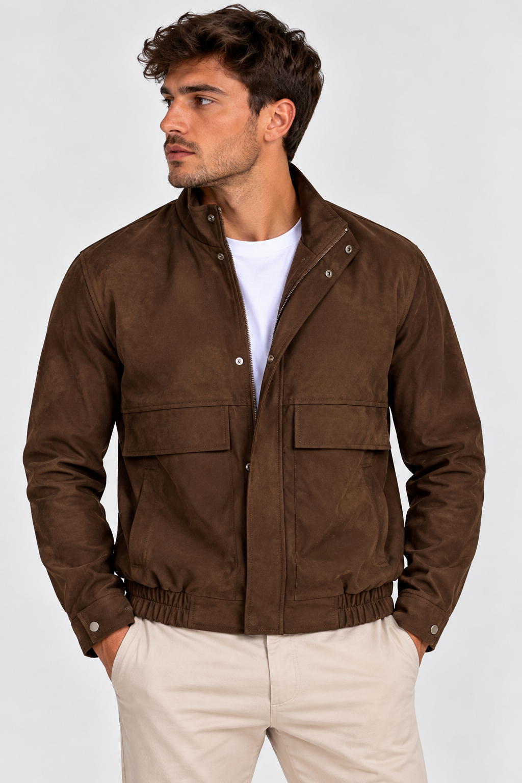 Chaqueta Efecto Ante con Bolsillos