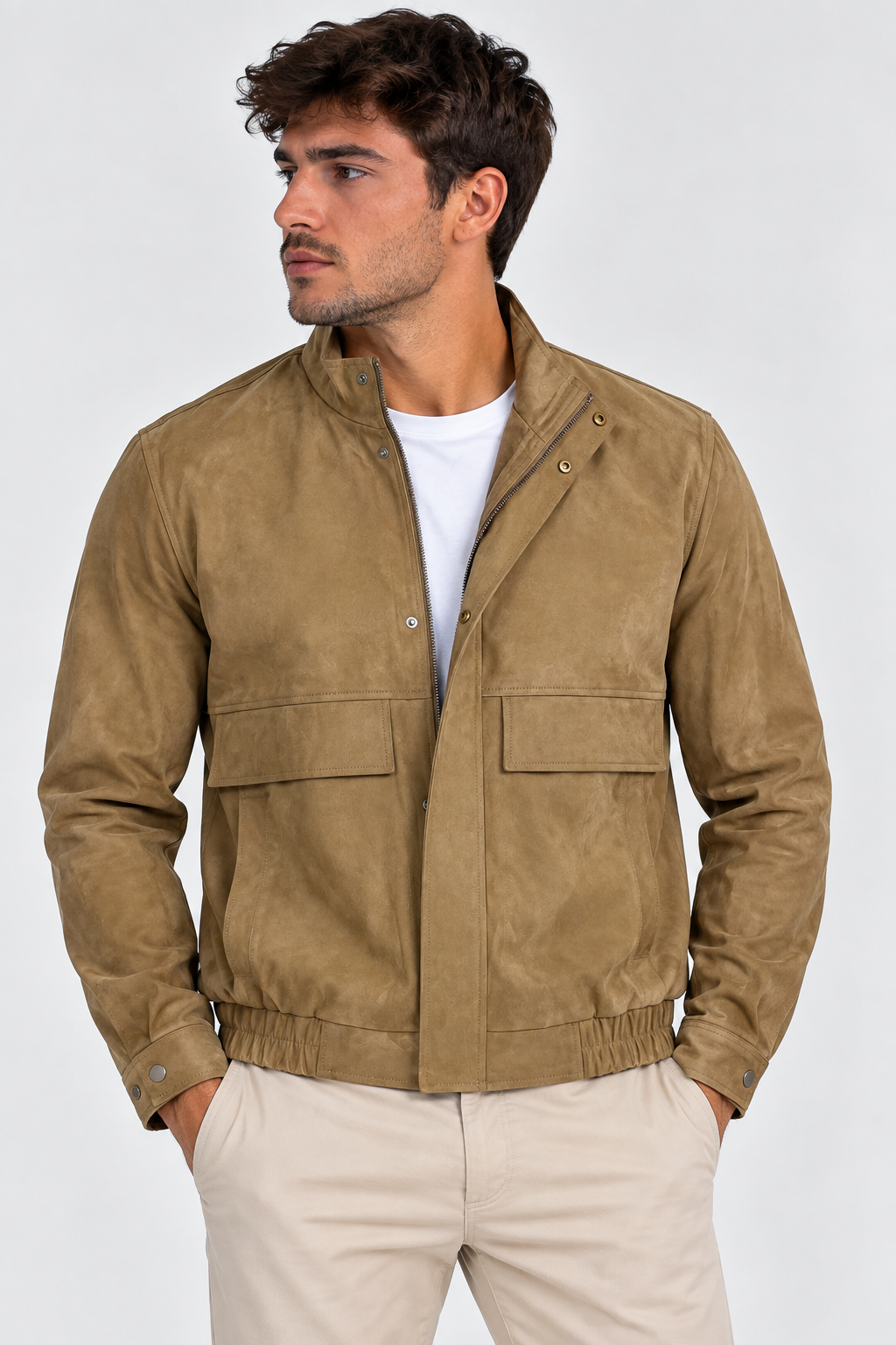 Chaqueta Efecto Ante con Bolsillos