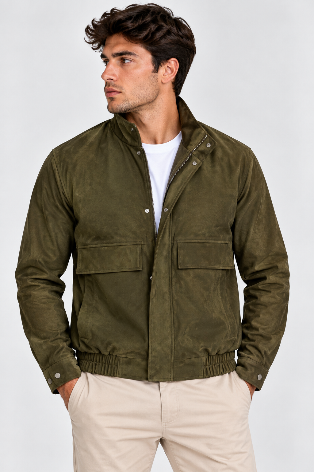 Chaqueta Efecto Ante con Bolsillos